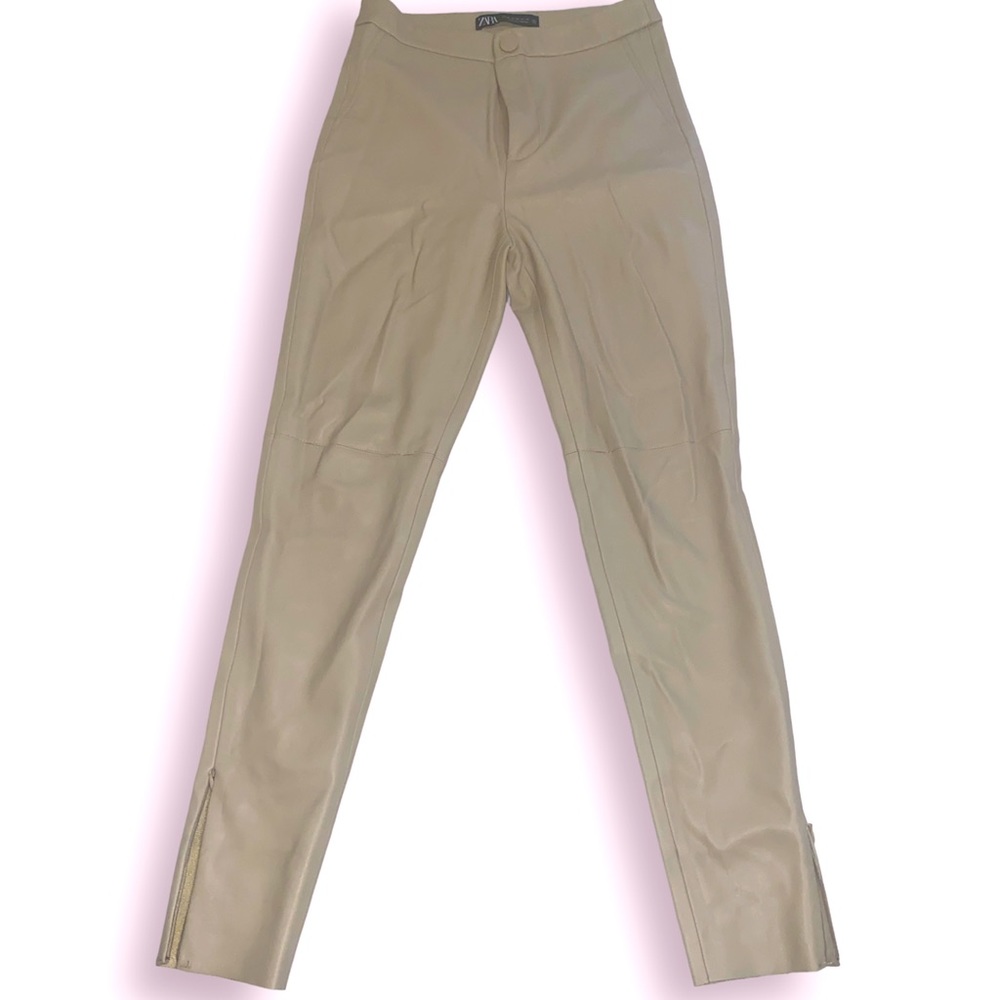 White Leather Pants with open cut in the legs